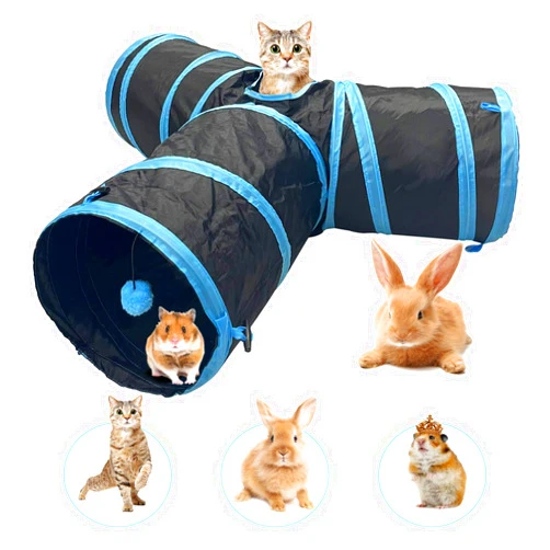 Banydoll Cat Tunnel Toy Rabbit Tunnel with Tube Fun Play Pet Toy Peep Hole Collapsible 3 Way Interactive Wand for Rabbits Cat Kitten Hamster Small Pets Toys