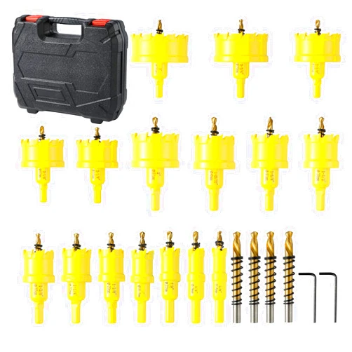 DWIKE 24Pcs Carbide Hole Saw Kit,5/8'' to 3'' TCT Hole Saw Set with Upgraded Pilot Drill bit for Hard Metal,Alloy,Aluminum,Stainless Steel,Plastic,Iron
