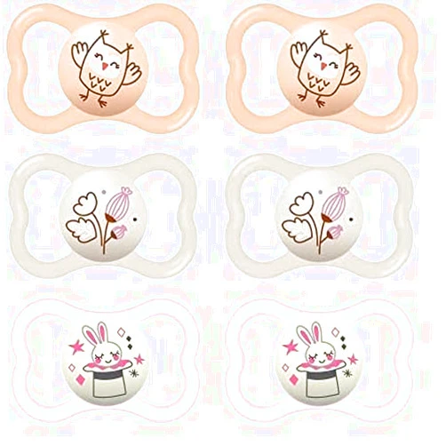 MAM Air Night & Day Baby Pacifier, for Sensitive Skin, Glows in The Dark, 6-16 Months, Girl, 3 Count (Pack of 2)