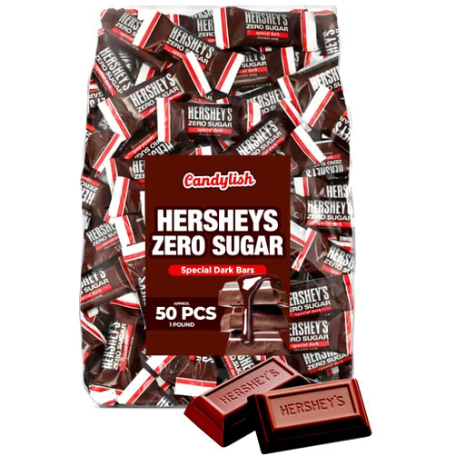Candylish Hershys Zero Sugar Special Dark Chocolate Candy Bar, 1 LB (Approx. 50 Pieces) - Individually Wrapped Bars for Bulk Candy Needs, Sugar-Free Candy Ideal for Parties and Gifting