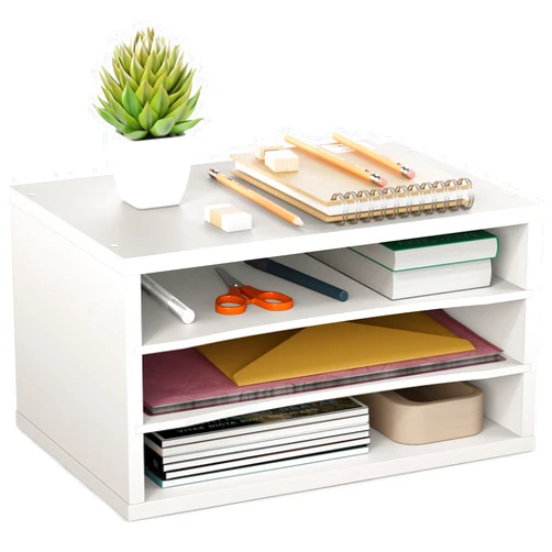 Ballucci Paper Organizer, 3-Tier Stackable Wood Desk Organizer, Document File Organizer and Mail Sorter with Adjustable Storage Shelves, White