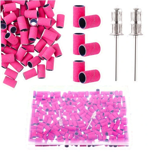 Telooco 200Pcs Nail Sanding Bands 240 Grit Fine Sanding Bands for Nail Drill Nail Files with 2Pcs Nail Drill Bits for Electric Nail Files Machine Manicure Pedicure Nail Sanding Bands with Boxed
