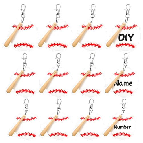 Cunno 36 Pcs Basketball Baseball Softball Tennis Acrylic Keychain Blank Kit 12 Acrylic Keyring 12 Swivel Snap Hook Keychain