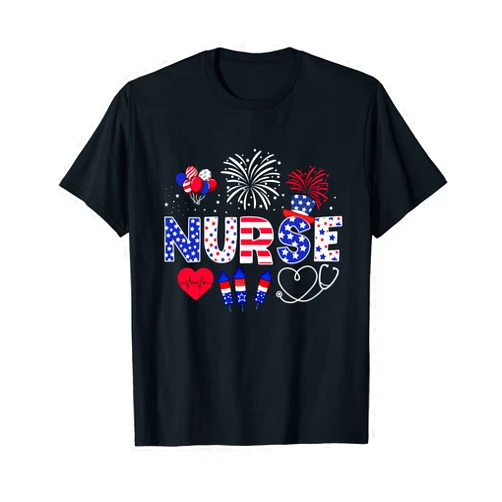 Patriotic Fourth of July 4th of July Nurse American Flag Fourth Of July Nurse T-Shirt