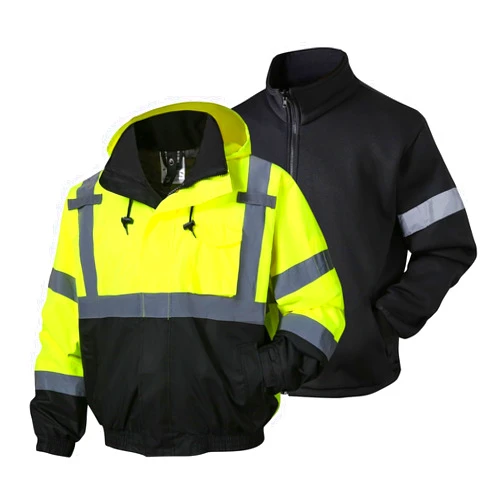 SKSAFETY 3-in-1 High Visibility Winter Bomber Jackets Zip Out Fleece Liner Reflective Safety Coats for men Waterproof ANSI/ISEA Class 3(Lime M)