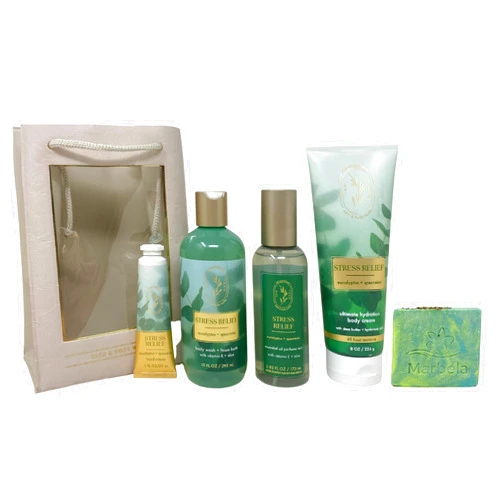 Bath & Body Works Aromatherapy Stress Relief Eucalyptus Spearmint Gift - Body Cream, Body Wash & Foam Bath, Essential Oil Perfume Mist and Hand Cream - with a Fresh Forest Bar Soap