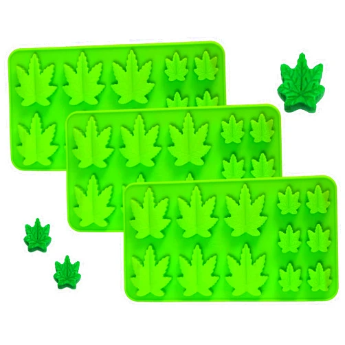 POPBLOSSOM Marijuana Shaped Silicone Mold Brownies Hard Candy Edible leaf Mold Ice Cube Chocolate Soap Greenery Candle Tray Party maker (3x Mold Green)