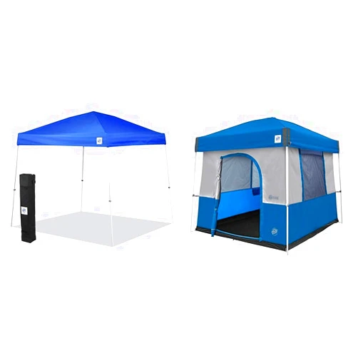 E-Z UP 10' x 10' Canopy, Spike Set, Roller Bag and Camping Cube Tent Converter for Shelter, Royal Blue