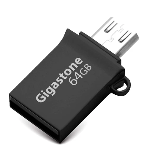 Gigastone 64GB USB 3.0 Flash Drive OTG with USB and Micro USB Dual Interfaces, 2 Ports, Durable Metal Alloy Memory Stick