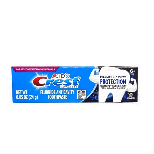 Crest Kids Advanced Toothpaste, Junior Toothpaste 6+ Years Old Enamel + Cavity Protection with Strawberry Flavor, Travel Size 0.85oz (24g) - Pack of 8