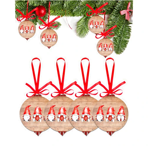 Litter Star 2023 Christmas Ornaments Set of 4,Christmas Gnomes Red Hat Christmas Tree Decoration Hanging Acrylic Ornament Xmas Tree Ornaments Party,Farmhouse Retro Wooden Board Red Buffalo Grid