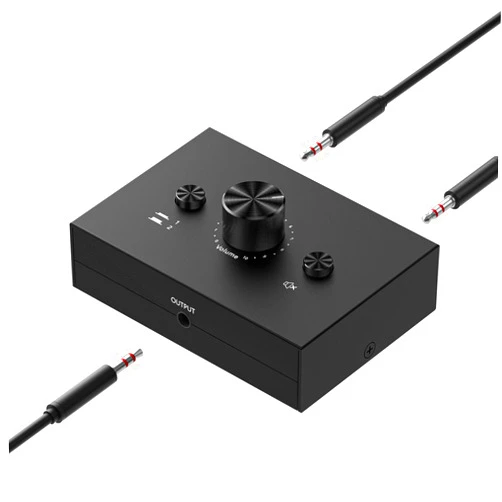 Y.D.F 3.5mm Stereo Audio Switch (2 in 1 Out) Audio Switcher Passive Speaker Headphone Manual Selector Splitter Box Audio Sharing for PC Phone Laptop Headphone
