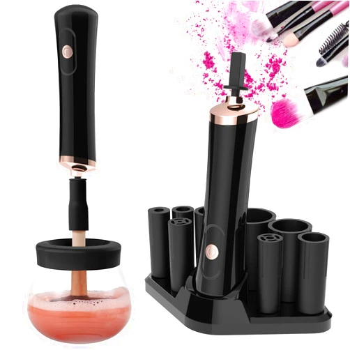 Senbowe Upgraded Makeup Brush Cleaner and Dryer Machine, Electric Cosmetic Automatic Brush Spinner with 8 Size Rubber Collars, Wash and Dry in Seconds, Deep Cosmetic Brush Spinner for All Size Brushes