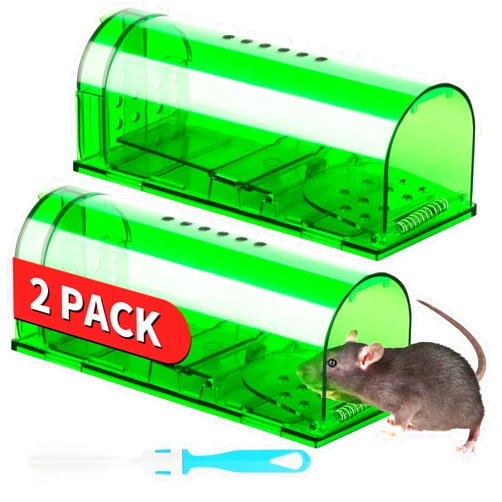 LULUCATCH Humane Mouse Traps 2 Pack, Live Mouse Traps, Reusable with Cleaning Brush, No Kill Catch and Release Indoor Outdoor Mouse Catcher, Pet Safe Mice Rat Traps Small Cage for House & Outdoors