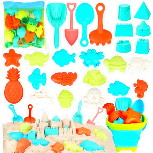 KIYTARBOO Beach Toys for Kids, 27PCS Sand Toys Set Kids, Sandbox Toys Includes Collapsible Sand Bucket and Shovels Set with Mesh Bag & Sand Molds,Travel Sand Castle Toys for Beach, Beach Toys for Kids Ages 3-10