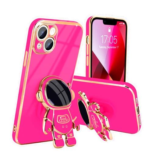 Pepmune Compatible with iPhone 13 Case Cute 3D Astronaut Stand Design Camera Protection Shockproof Soft Back Cover for Apple iPhone 13 Phone Case, Hot Pink