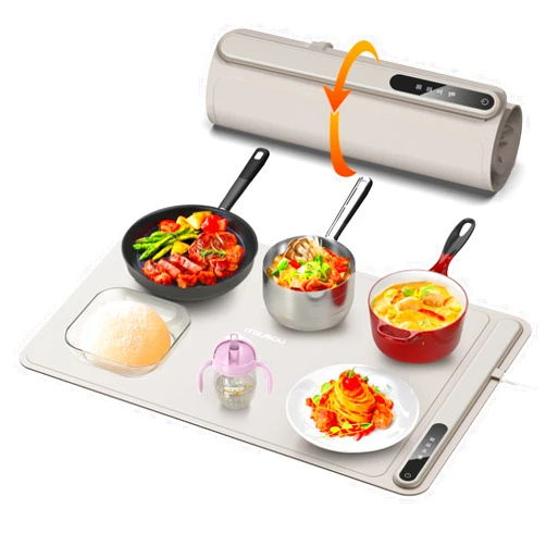 Itrusou Electric Warming Tray by iTRUSOU - Whole-Surface Heating with Foldable Design & Fast Heating, Premium Silicone Materials and 3-Level Temperature Control for Gatherings,Parties,Everyday Use,Light Gray
