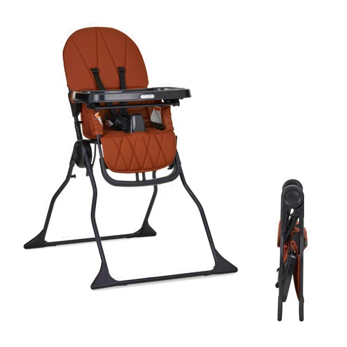 Dream On Me Snack and Stow Baby high Chair in Cognac, Easy to fold and Store Travel high Chair, Removable and Three Position Adjustable Tray Portable high Chair