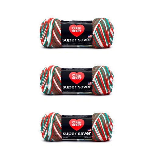 Red Heart Super Saver Yarn, 3 Pack, Mistletoe 3 Count