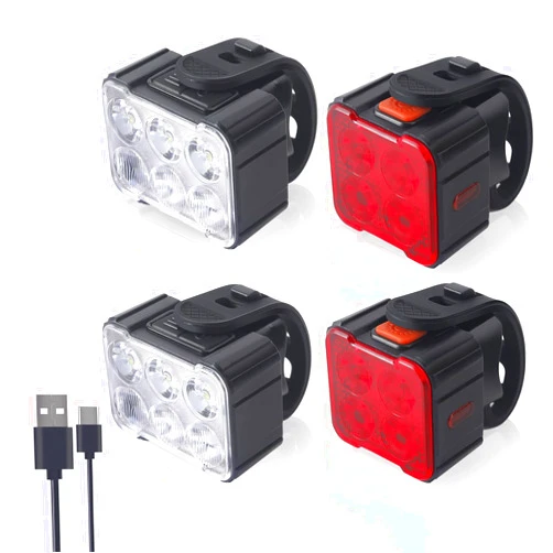 KunHe 4 Pack USB Rechargeable Bike Light Set Super Bright Bicycle Lights for Kids Dimmable Front Headlight and Back Taillight 6 LED
