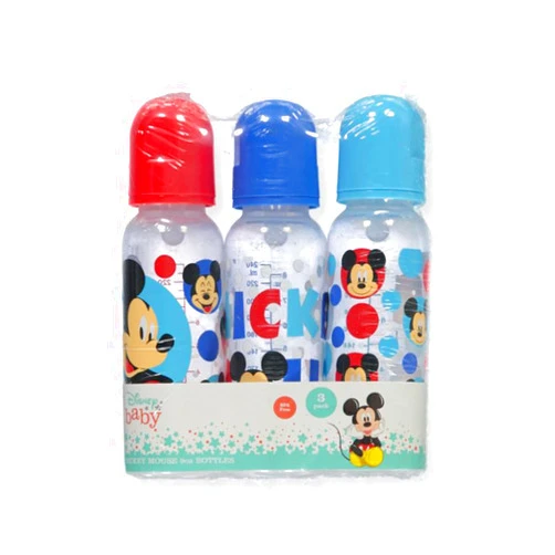 Disney Cudlie Mickey Mouse Baby Boy 3 Pack 9oz Bottles with Bright Mickey Print