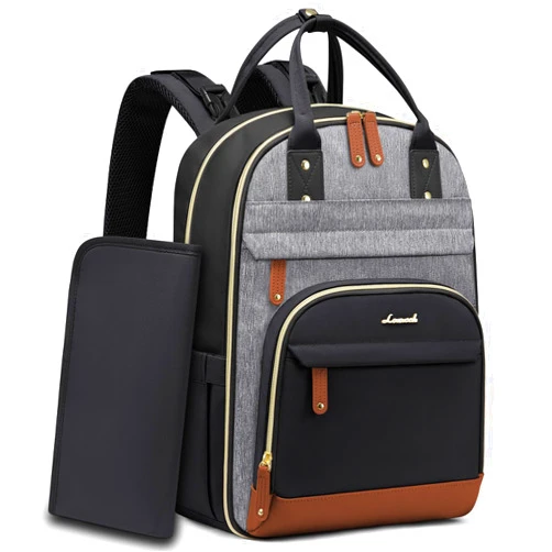 LOVEVOOK Diaper Bag Backpack, Baby Bag with Changing Pad, Large Diaper Backpack Boy Girl, Waterproof Baby Registry Bag for Mom Dad with Stroller Buckles, Black-grey-brown