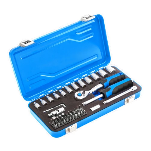 Högert Technik Tool Set I Socket Spanner Set Ratchet Box Tool Box Tool Set Tool Tools with Ratchet Box Screwdriver Ratchet - Black/Blue, 1/4 Inch, 53 Pieces