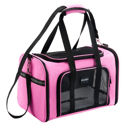Soundy Large Cat Carrier Dog Carrier Under 25 Lbs,Collapsible Ventilated Portable Pet Bag with Soft Sided Breathable Mesh for Long Car Trips Maxi Load 2 Kittens or Small, Medium Dog (Large Pink)