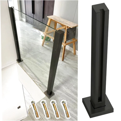 LIBINUP Balustrade Indoor Platform Deck Glass Railing Post, Black Square Stair Balcony Corridor Railing System, 304 Stainless Steel Glass Balustrade Posts