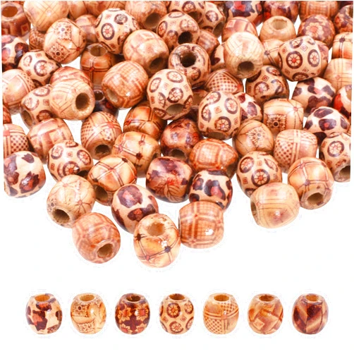 Mandala Crafts 200 African Patterns Large Hole Barrel Wooden Beads for Crafts Macrame DIY Jewelry Braid Dreadlock Hair Beads