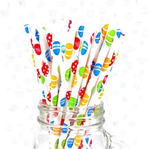 Hying 100PCS Easter Party Straws for Drinks Party Cold Drinks, Easter Egg Disposable Paper Drinking Straws for Juices Coffee Easter Party Supplies Decorations