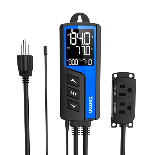Xetron Temperature Controller Digital with Cooling Heating Pre-Wired Outlet On-Off Thermostat Controller for Freezer Fan Aquarium Reptile Homebrew 110V 10A -40~230°F, STC1000Pro NotWIFI