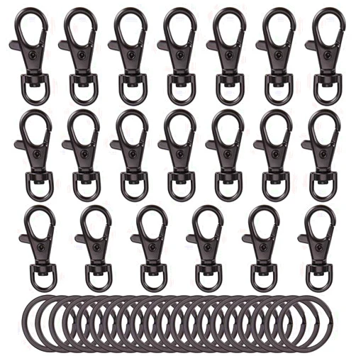 Nextexplore 40 Pcs Premium Swivel Clasps Lanyard Snap Hook and Flat Key Rings Metal Lanyard Keychain Hooks Key Chain Clip Hook Lobster Clasp for Crafts, Keychain Clip Lanyard, Jewelry DIY, Black