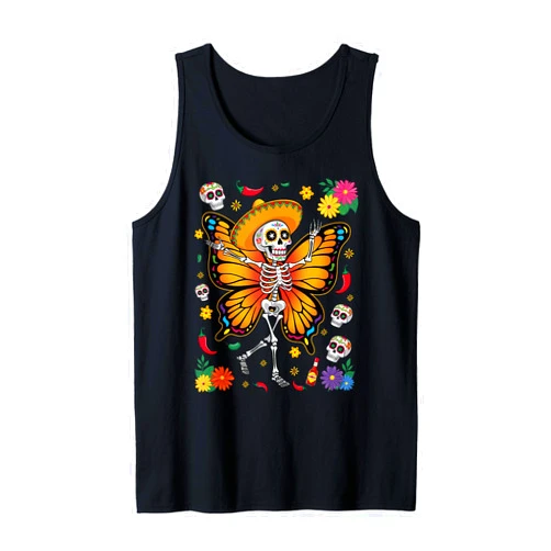 Day of the Dead Sugar Skull Skeleton Butterfly Mat Day of the Dead Sugar Skull Skeleton Butterfly Halloween Tank Top