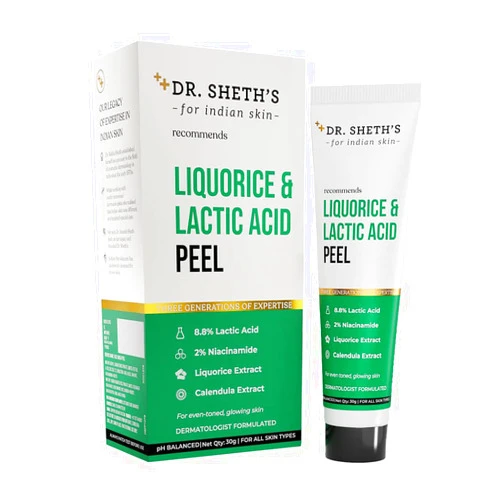Dr. Sheth's Liquorice & 8.8% Lactic Acid (AHA) Chemical Peel With 2% Niacinamide, Calendula Extract, AHA Peeling Solution For Face, Chemical Exfoliator For Unisex, 30g