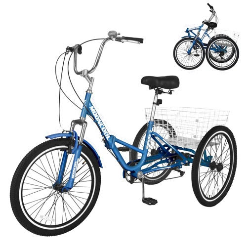 Barbella Adult Folding Tricycles Folding Bikes, 7 Speed 20/24/26 Inch 3 Wheel Adult Trikes Cruiser Bike with Large Basket, Foldable Tricycle for Adults, Women, Men, Seniors