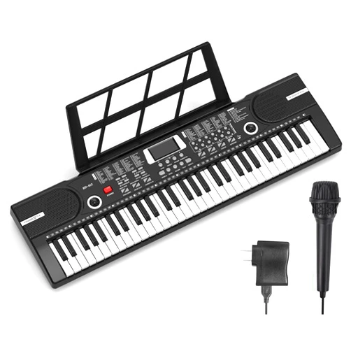 Afddfeh 61 Keys Keyboard Piano, Electronic Digital Piano with Built-In Speaker Microphone, Sheet Stand and Power Supply, Portable Keyboard Gift Teaching for Beginners