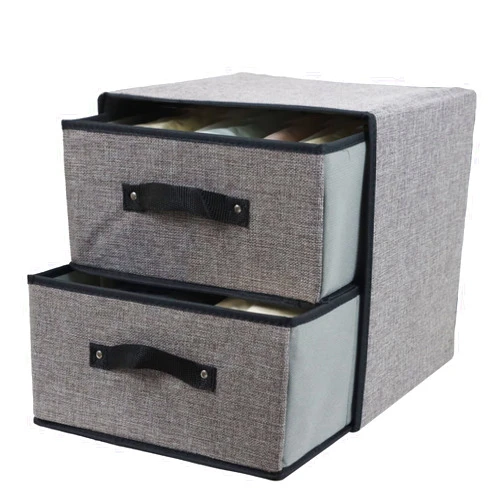 Fordonral Linen Closet Organizer and Storage, Fabric Storage Drawer Organizer with 2 Drawers for Underwear, Sock, Bra, Small Items, 121212 INCH (Gray)