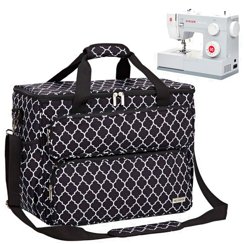 NICOGENA Sewing Machine Carrying Case, Universal Travel Tote Bag with Shoulder Strap for Singer, Brother, Janome and Accessories, Lantern Black