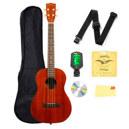 Kala MK-B Makala Baritone Ukulele Bundle with Gig Bag, Tuner, Strap, Aquila Strings, Online Lessons, Austin Bazaar Instructional DVD, and Polishing Cloth