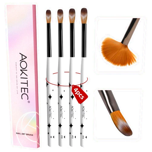 Aokitec Acrylic Nail Brush Set - 4PCS Kolinsky Acrylic Nail Brushes Size 8/10/12/14 Nail Brushes for Acrylic Powder, Acrylic Application, Nail Extension & 3D Nail Carving for Beginner & Professional