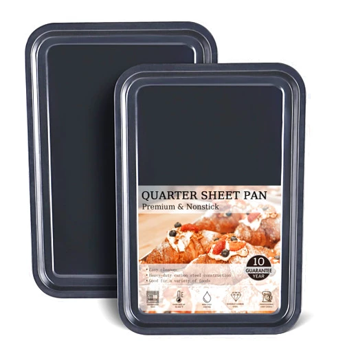 HONGBAKE 2 Pack Quarter Sheet Pan for Baking - Nonstick 13.8 x 9.8 Small Cookie Sheet with Wider Grips, 27% Thicker Carbon Steel Commercial Oven Tray - Black