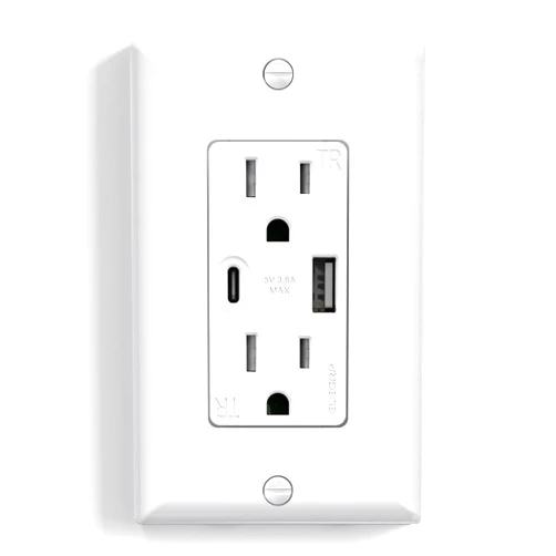 ELEGRP USB Wall Outlet, 15 Amp USB C Wall Outlets Receptacles, Outlets with USB A and C Ports, Tamper Resistant Receptacle, Wall Plate Included, UL Listed, 1 Pack, White
