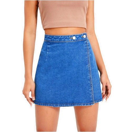 WDIRARA Women's High Waisted A-Line Button Wrap Denim Jean Skirt Mini Skirt