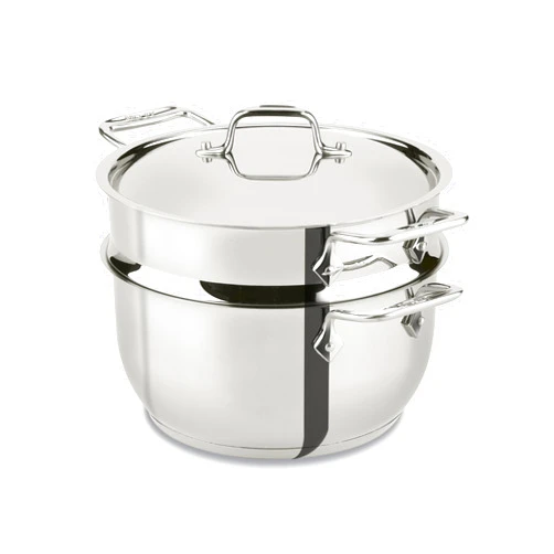 All-Clad Specialty Stainless Steel Stockpot, Multi-Pot with Strainer 3 Piece, 5 Quart Induction Oven Broiler Safe 600F Strainer, Pasta Strainer with Handle, Pots and Pans Silver