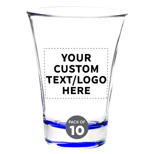 DISCOUNT PROMOS Custom Shot Glasses 2 oz. Set of 10, Personalized Bulk Pack - Great for Wedding, Party, Birthday, Gifts - Blue