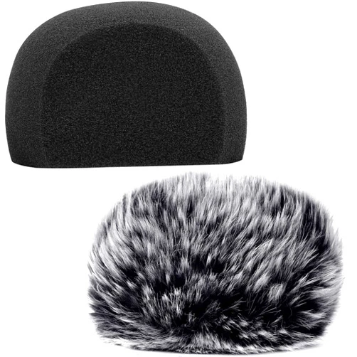ChromLives Windscreen Microphone Wind Muff, Foam Wind Screen Wind Cover Compatible with Zoom H5 H6 Portable Handy Recorder Furry & Foam 2Pack