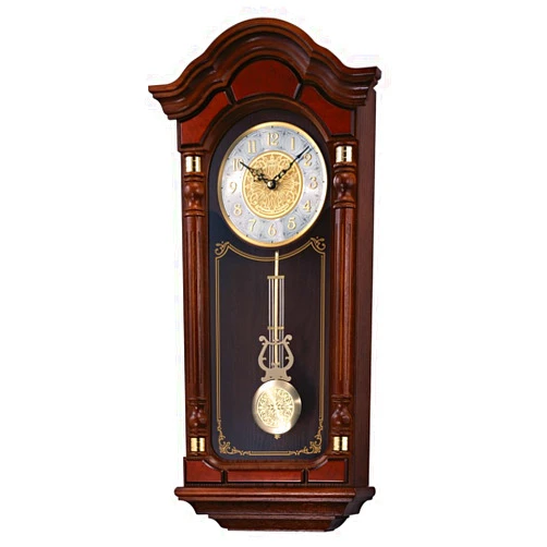 SEIKO Stately Dark Brown Solid Oak Case Wall Clock with Pendulum and Chime