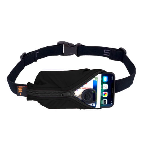 SPIbelt Large Pocket Running Belt for Women Men, Phone Holder for Running, Running Fanny Pack, Holder for Phone, Running Waist Pack, Expandable, Adjustable. Black with Black Zipper