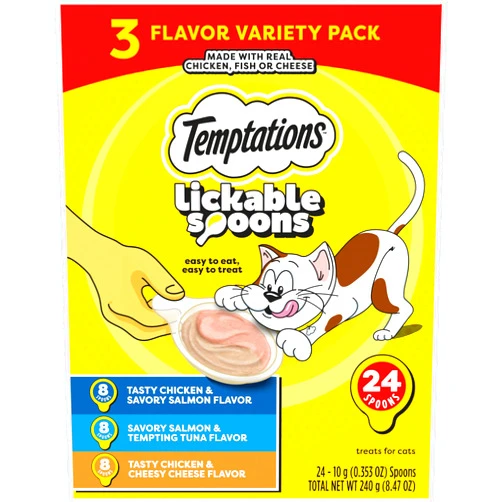 Temptations Lickable Spoons Adult Wet Cat Treat, 10 Grams, Variety Pack of 24